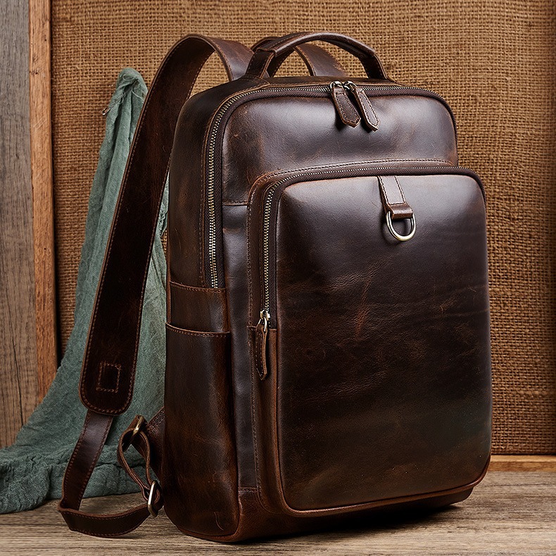 Leather Backpack Vintage - Mochila Masculina de Couro Encerado de