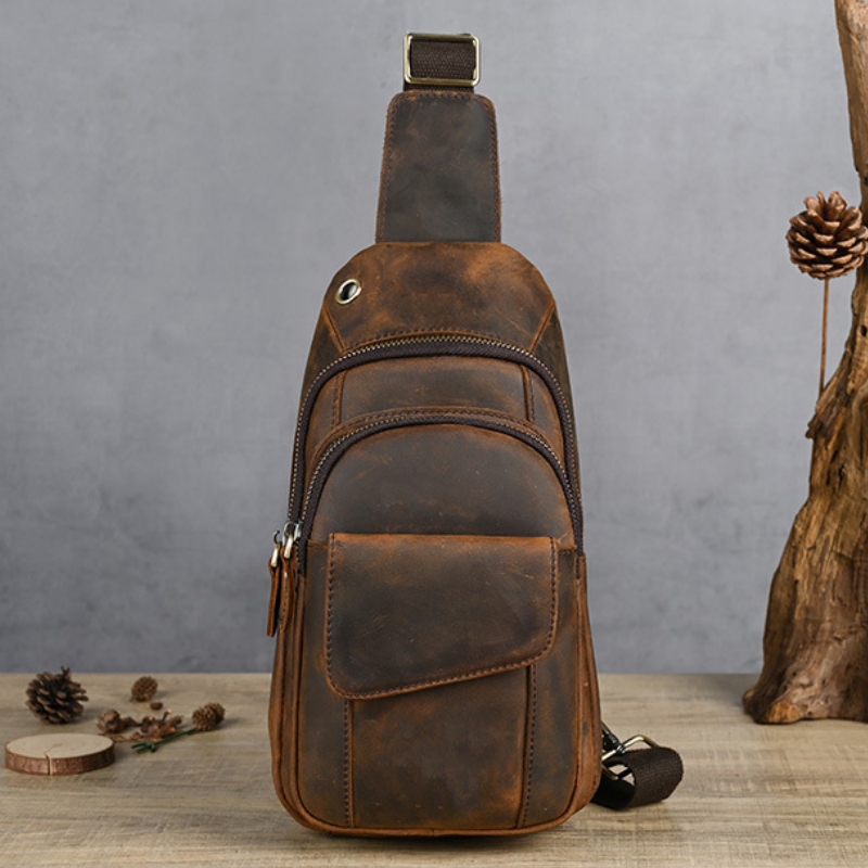 Bolsa de Peito Masculina de Lu - Leather Backpack Vintage avaliação e preço