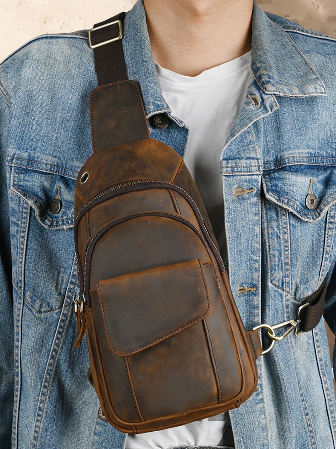 Bolsa de Peito Masculina de Lu - Leather Backpack Vintage avaliação e preço