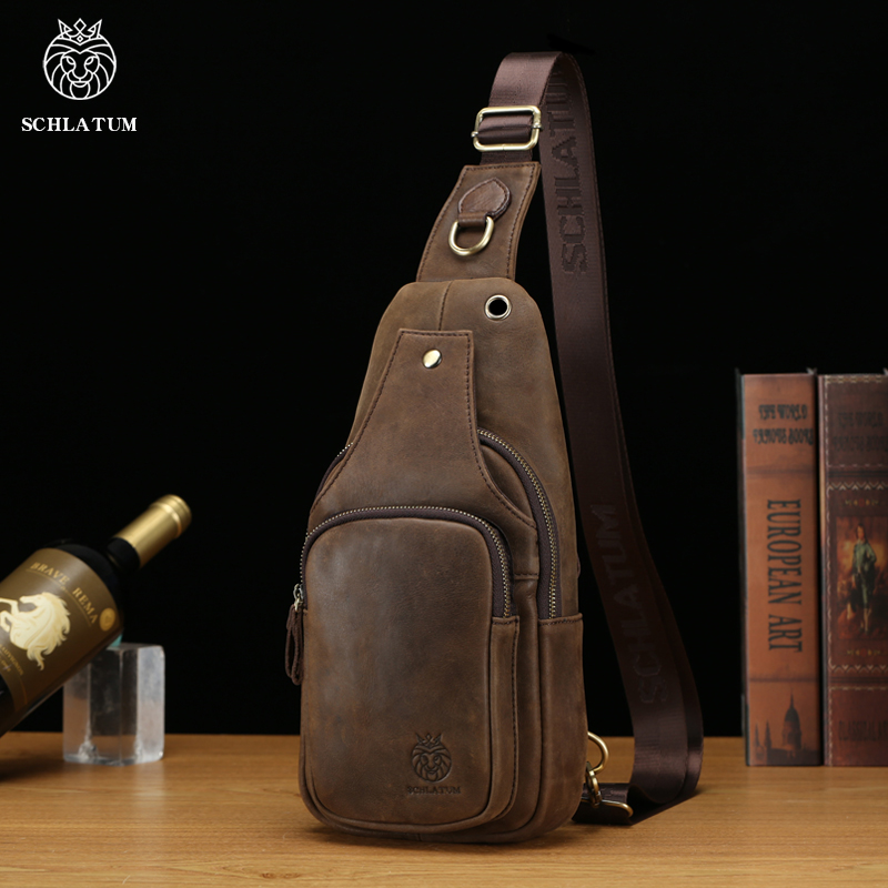 Schlatum 100% bolsa de peito d - Leather Backpack Vintage avaliação e preço